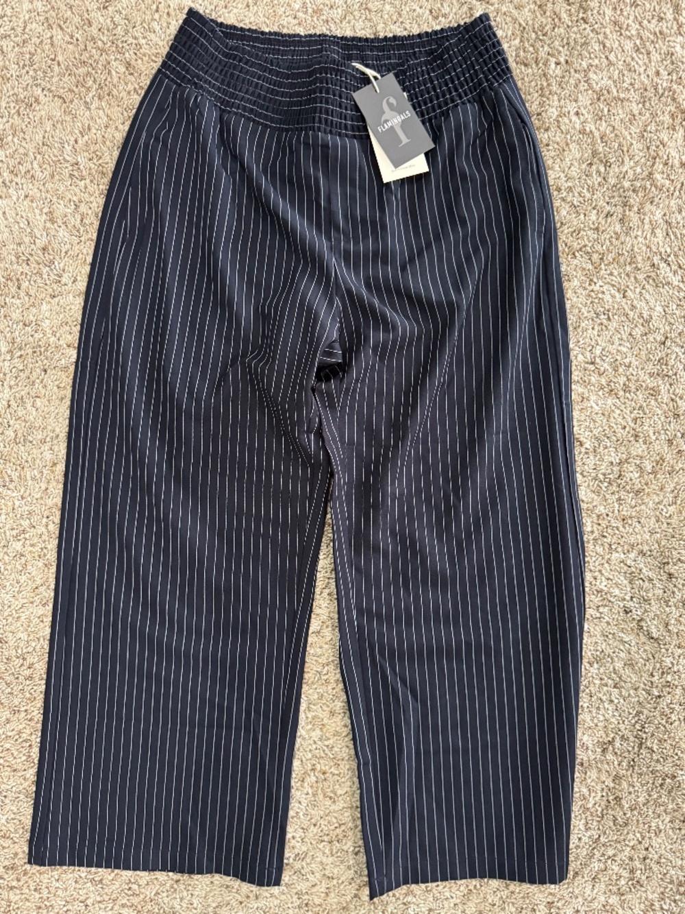 Flamingals Baggy Barrel Pants Wide Leg Black/White Pinstripe Medium NWT